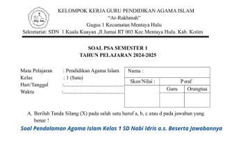 Soal Pendalaman Agama Islam Kelas 1 SD Nabi Idris a.s. dengan Jawaban Pilihan Ganda, Isian Singkat, dan Esai.