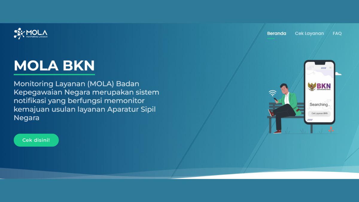 Tampilan halaman utama MOLA BKN untuk cek progres NIP dan NI PPPK