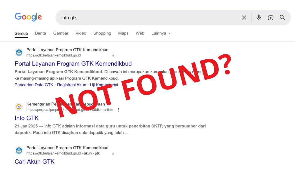 Halaman utama situs Info GTK Kemdikbud dengan tampilan menu login.